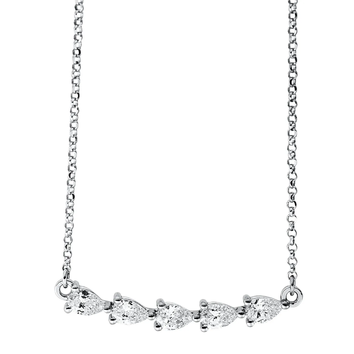 Collier aus 750 Weißgold 5 Diamanten Tropfen-Schliff 0,46ct TW-SI L:43,2cm