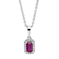 Collier aus 750 Weißgold Rubin 0,32ct rot 18 Brillanten 0,07ct TW-SI L:45,7cm