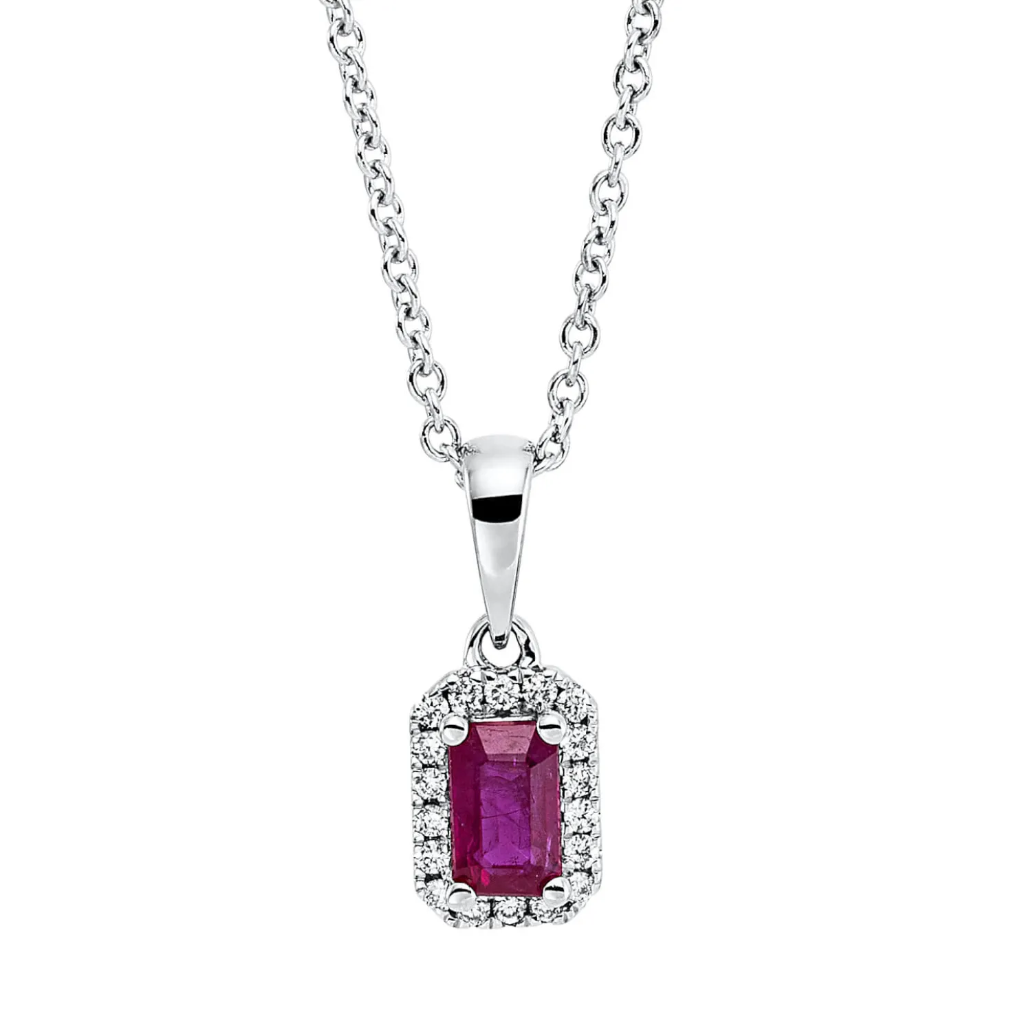 Collier aus 750 Weißgold Rubin 0,32ct rot 18 Brillanten 0,07ct TW-SI L:45,7cm