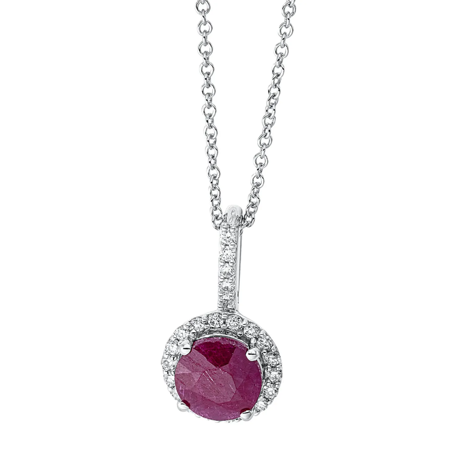 Collier aus 750 Weißgold Rubin 1,09ct rot 23 Brillanten 0,13ct TW-SI L:45,7cm