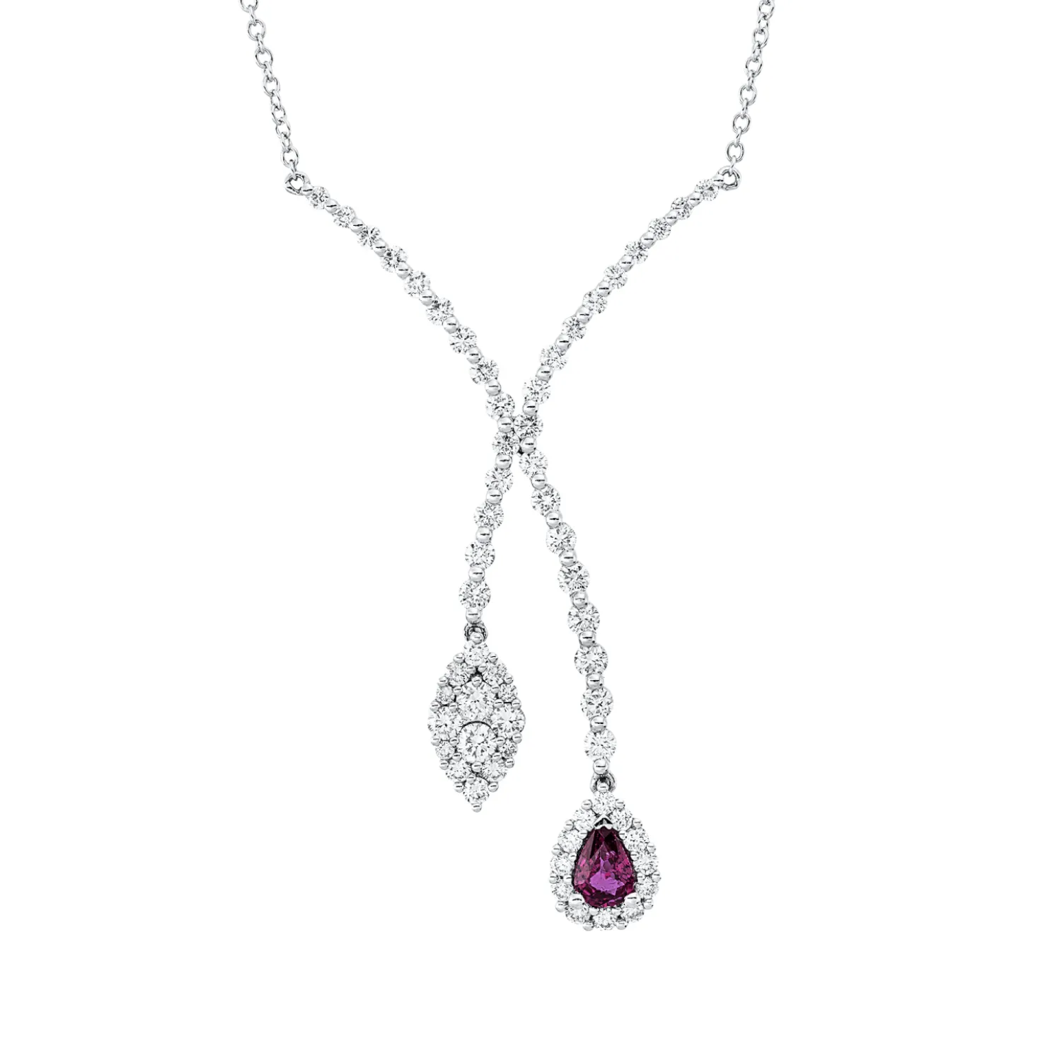 Collier aus 750 Weißgold Rubin 0,44ct rot 58 Brillanten 1,59ct TW-SI L:45,7cm