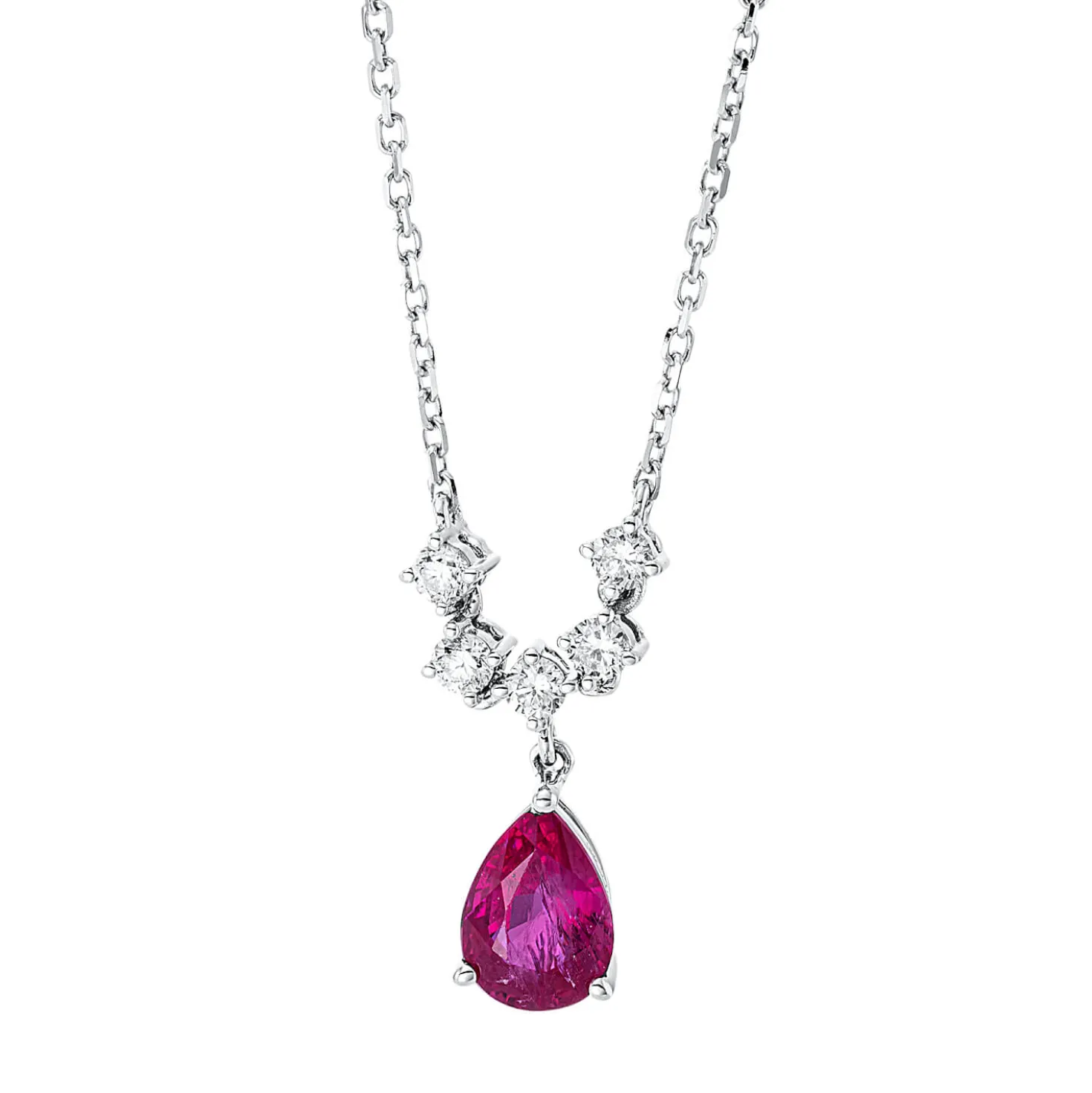 Collier aus 750 Weißgold Rubin 0,92ct rot 5 Brillanten 0,17ct TW-SI L:43,2cm