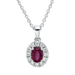 Collier aus 750 Weißgold Rubin 0,27ct rot 12 Brillanten 0,09ct TW-VSI L:45cm