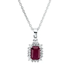 Collier aus 750 Weißgold Rubin 0,64ct rot 18 Diamanten 0,11ct TW-SI L:45cm