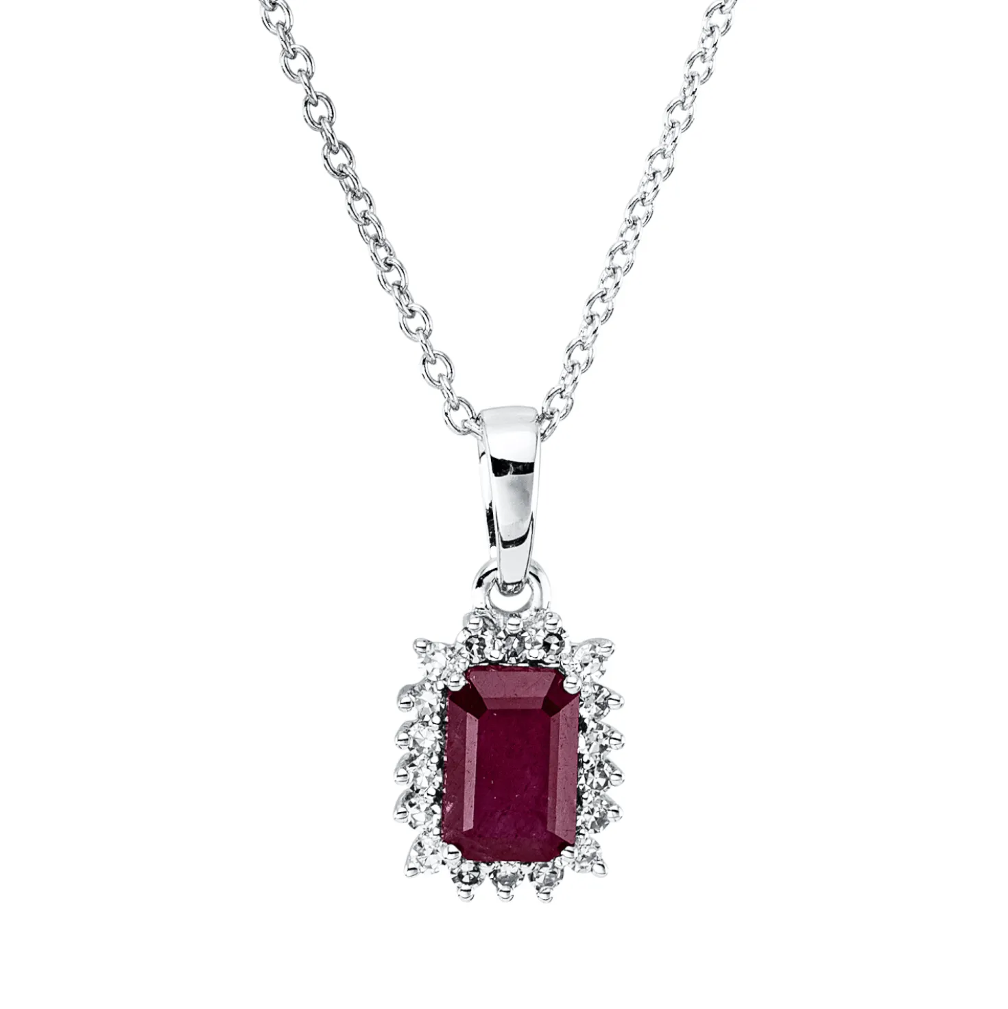 Collier aus 750 Weißgold Rubin 0,64ct rot 18 Diamanten 0,11ct TW-SI L:45cm