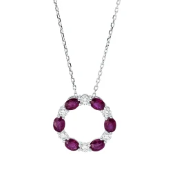 Collier aus 750 Weißgold 6 Rubine 1,24ct rot 6 Brillanten 0,34ct F-VSI L:45,7cm