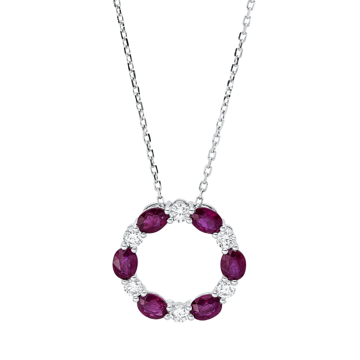 Collier aus 750 Weißgold 6 Rubine 1,24ct rot 6 Brillanten 0,34ct F-VSI L:45,7cm