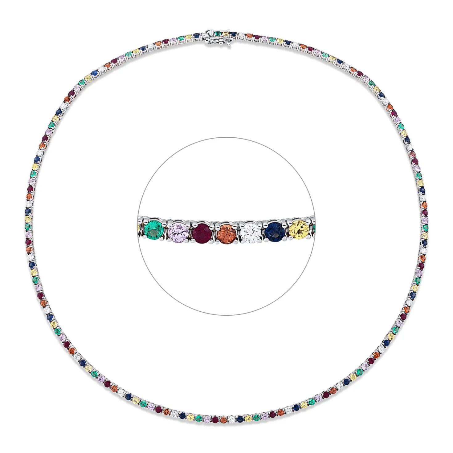 Collier aus 750 Weißgold 134 Rubine 7,15ct rot 23 Brillanten 1,19ct TW-SI L:43,2cm