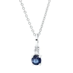 Collier aus 750 Weißgold Saphir 0,31ct blau Brillant 0,02ct TW-SI L:45cm