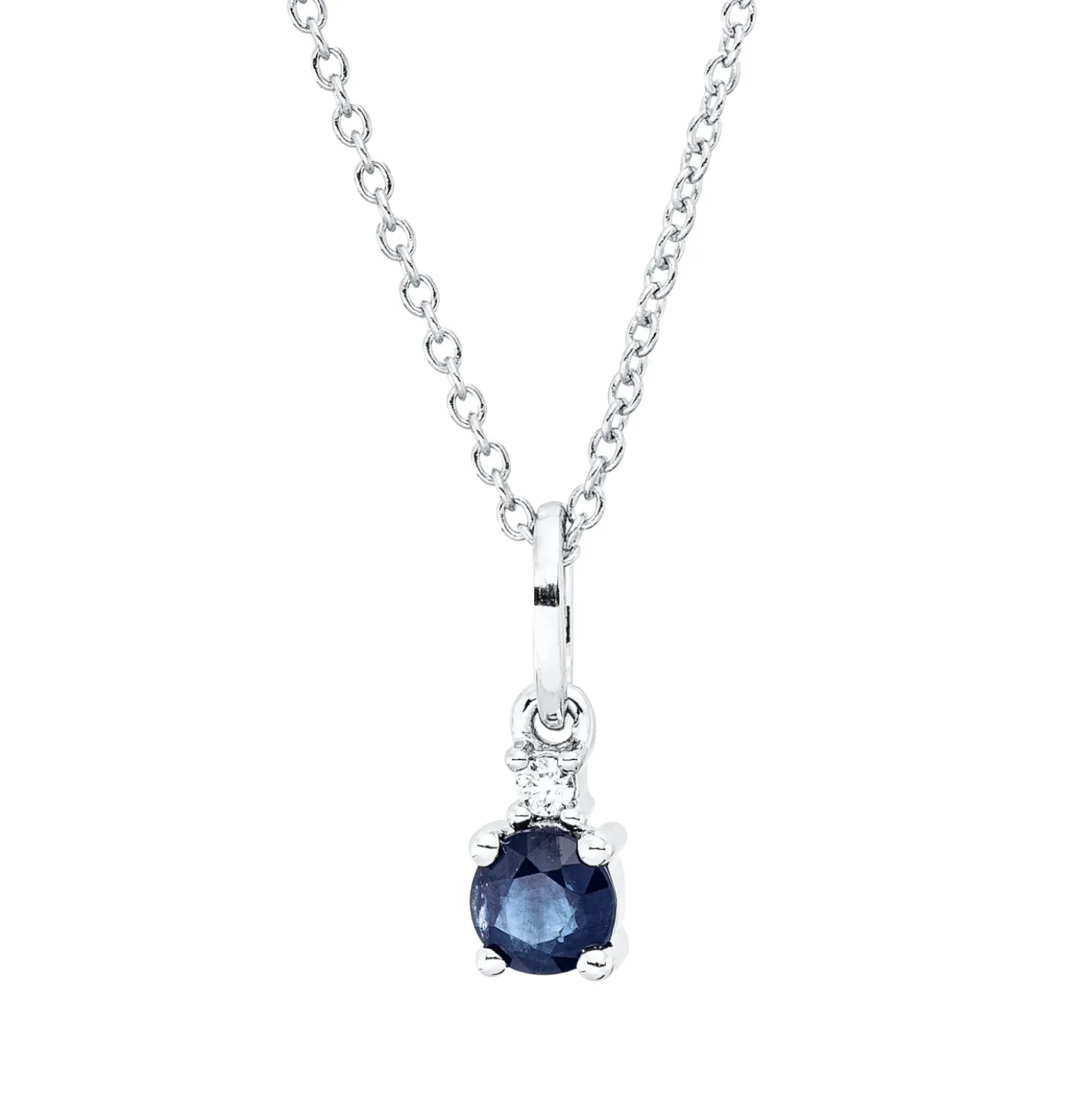 Collier aus 750 Weißgold Saphir 0,31ct blau Brillant 0,02ct TW-SI L:45cm