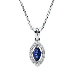 Collier aus 750 Weißgold Saphir 0,29ct blau 18 Brillanten 0,11ct F-SI L:45cm