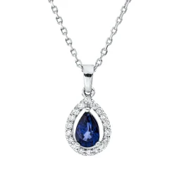 Collier aus 750 Weißgold Saphir 0,49ct blau 18 Brillanten 0,13ct F-SI L:45,7cm