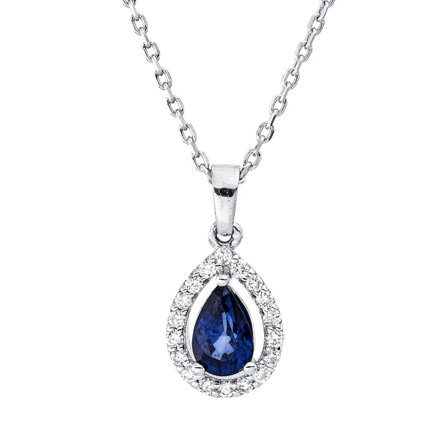 Collier aus 750 Weißgold Saphir 0,49ct blau 18 Brillanten 0,13ct F-SI L:45,7cm