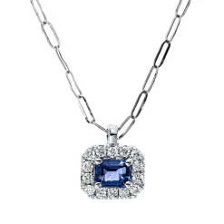 Collier aus 750 Weißgold Saphir 0,26ct blau 14 Brillanten 0,09ct TW-SI L:45,7cm