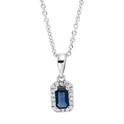 Collier aus 750 Weißgold Saphir 0,3ct blau 18 Brillanten 0,07ct TW-SI L:45,7cm