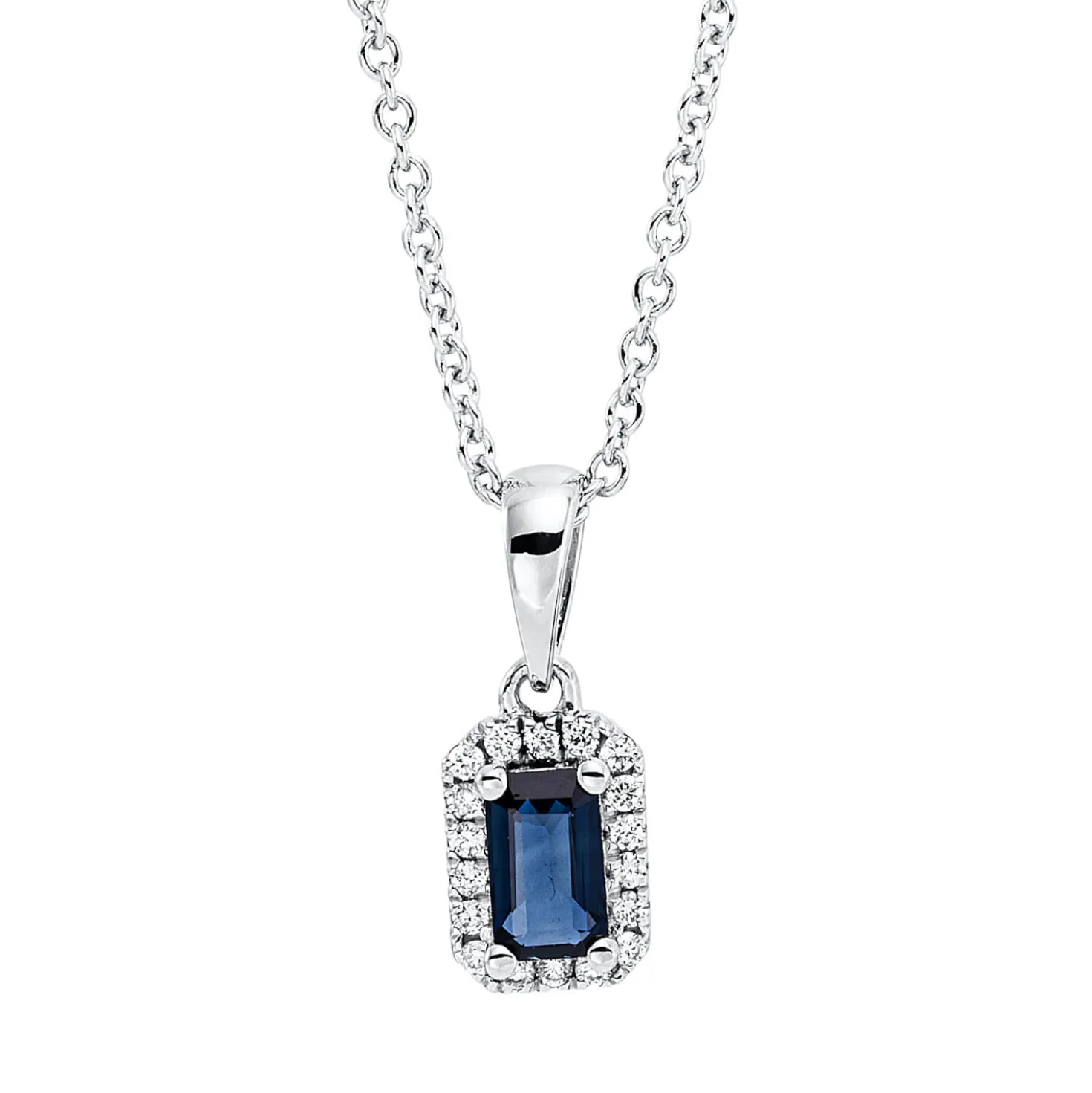 Collier aus 750 Weißgold Saphir 0,3ct blau 18 Brillanten 0,07ct TW-SI L:45,7cm