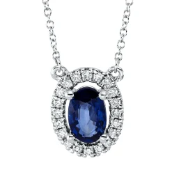 Collier aus 750 Weißgold Saphir 0,52ct blau 20 Brillanten 0,1ct TW-SI L:45,7cm