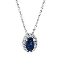 Collier aus 750 Weißgold Saphir 0,34ct blau 16 Brillanten 0,06ct TW-SI L:45cm