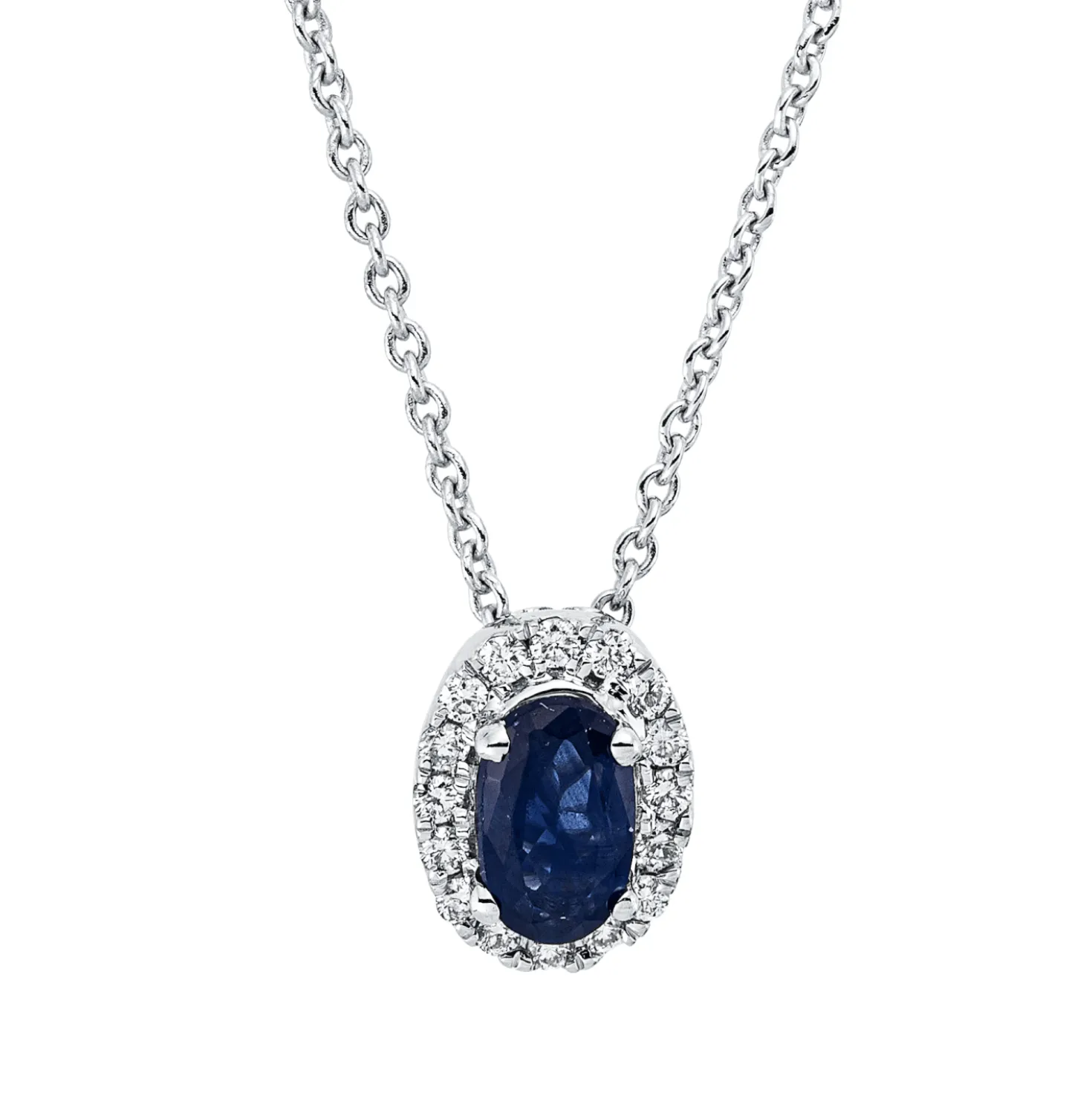 Collier aus 750 Weißgold Saphir 0,34ct blau 16 Brillanten 0,06ct TW-SI L:45cm