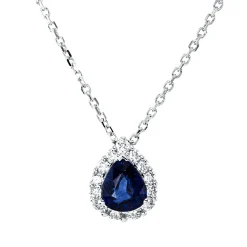 Collier aus 750 Weißgold Saphir 0,59ct blau 13 Brillanten 0,24ct TW-SI L:43,2cm