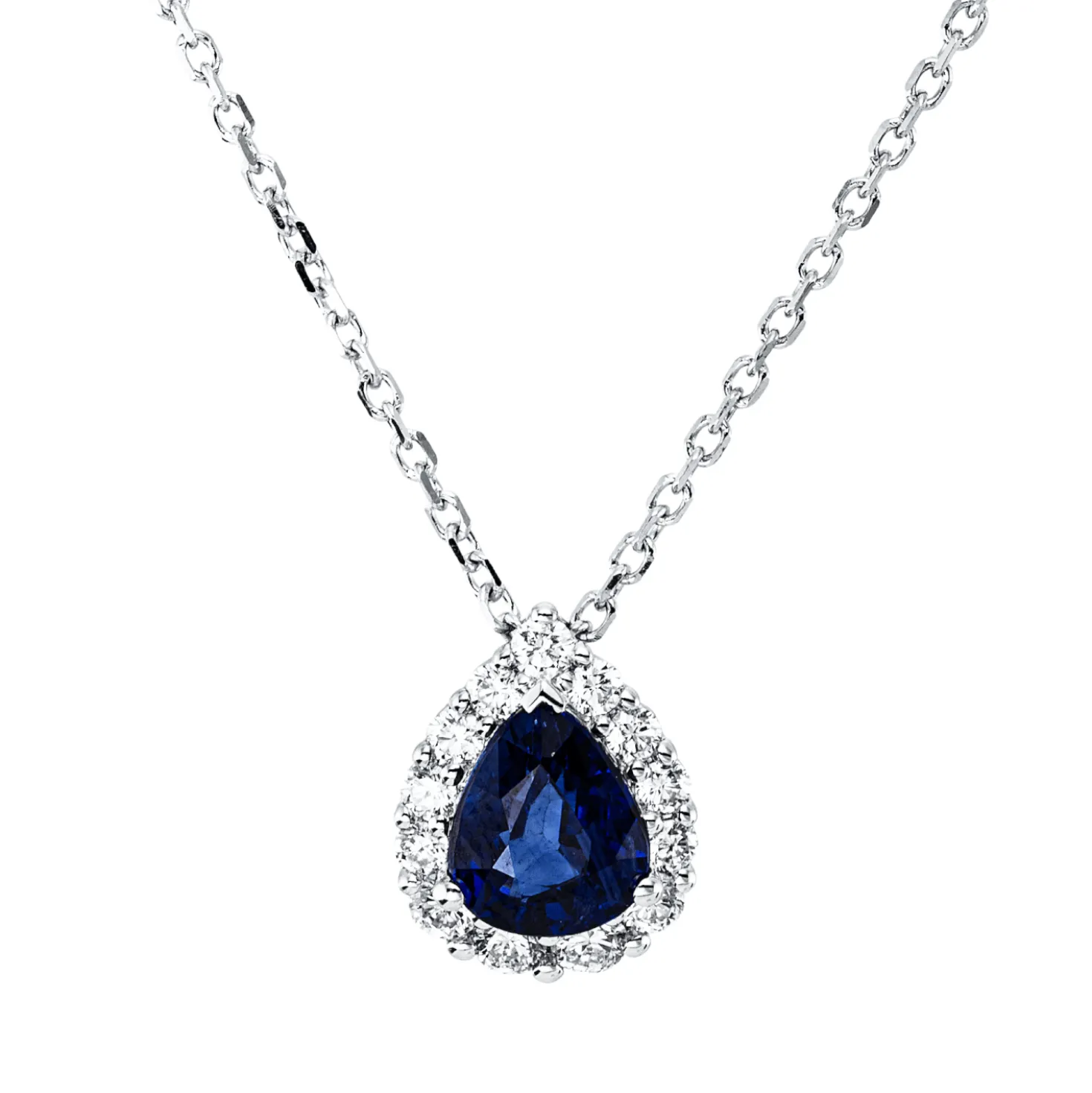 Collier aus 750 Weißgold Saphir 0,59ct blau 13 Brillanten 0,24ct TW-SI L:43,2cm