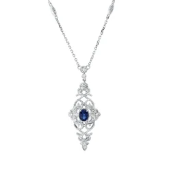 Collier aus 750 Weißgold Saphir 0,32ct blau 31 Brillanten 0,2ct TW-SI L:45,7cm