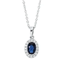 Collier aus 750 Weißgold Saphir 0,57ct blau 16 Brillanten 0,07ct TW-SI L:45,7cm
