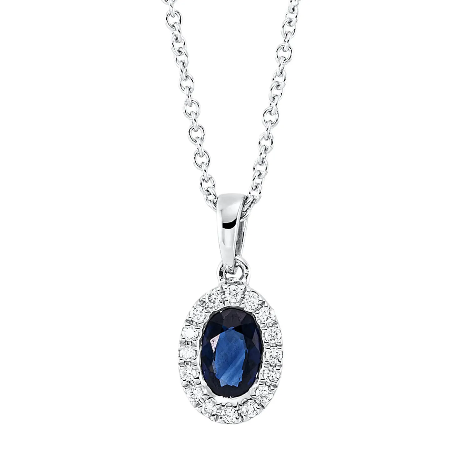 Collier aus 750 Weißgold Saphir 0,57ct blau 16 Brillanten 0,07ct TW-SI L:45,7cm