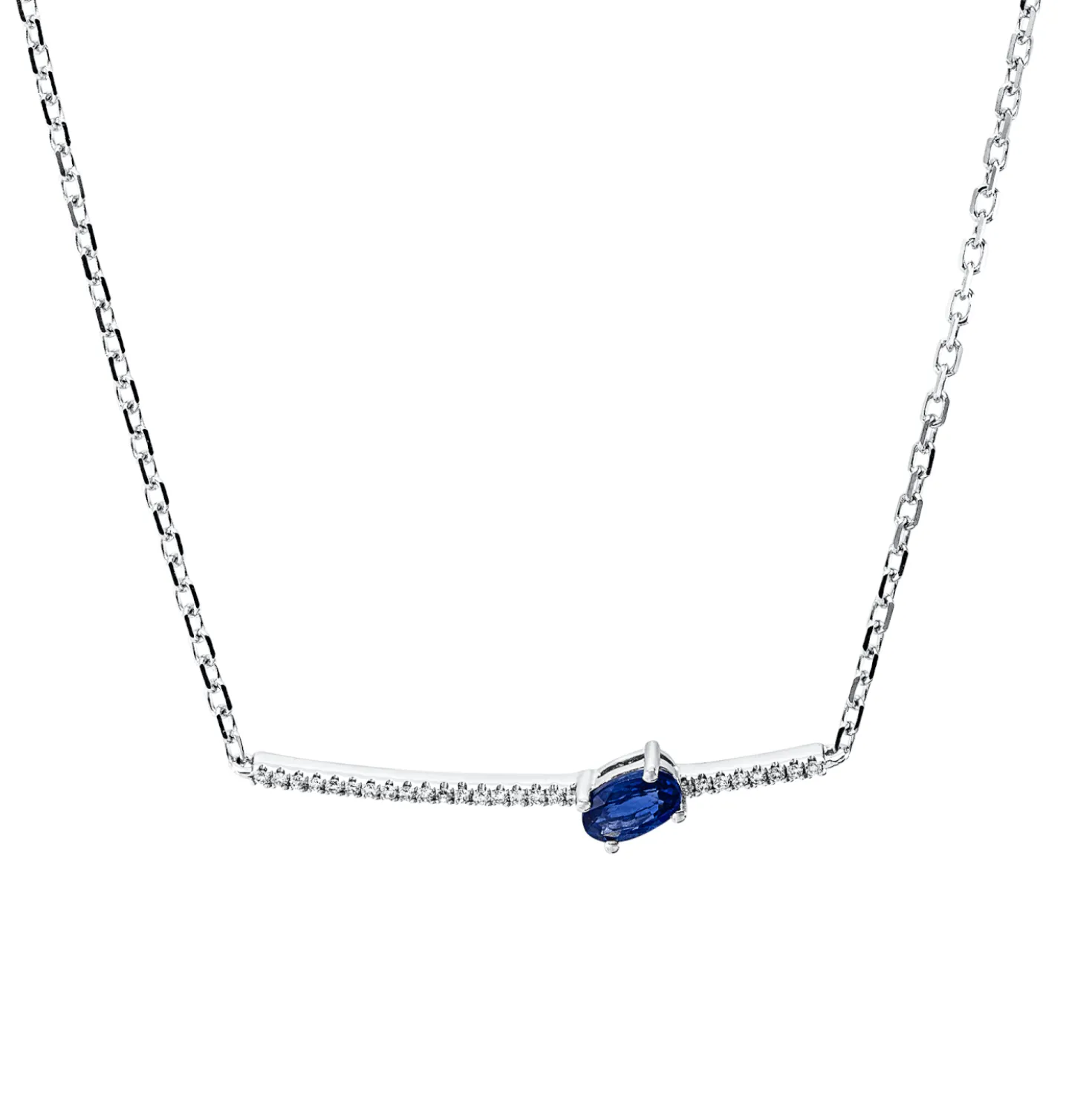 Collier aus 750 Weißgold Saphir 0,27ct blau 26 Brillanten 0,06ct TW-SI L:45,7cm