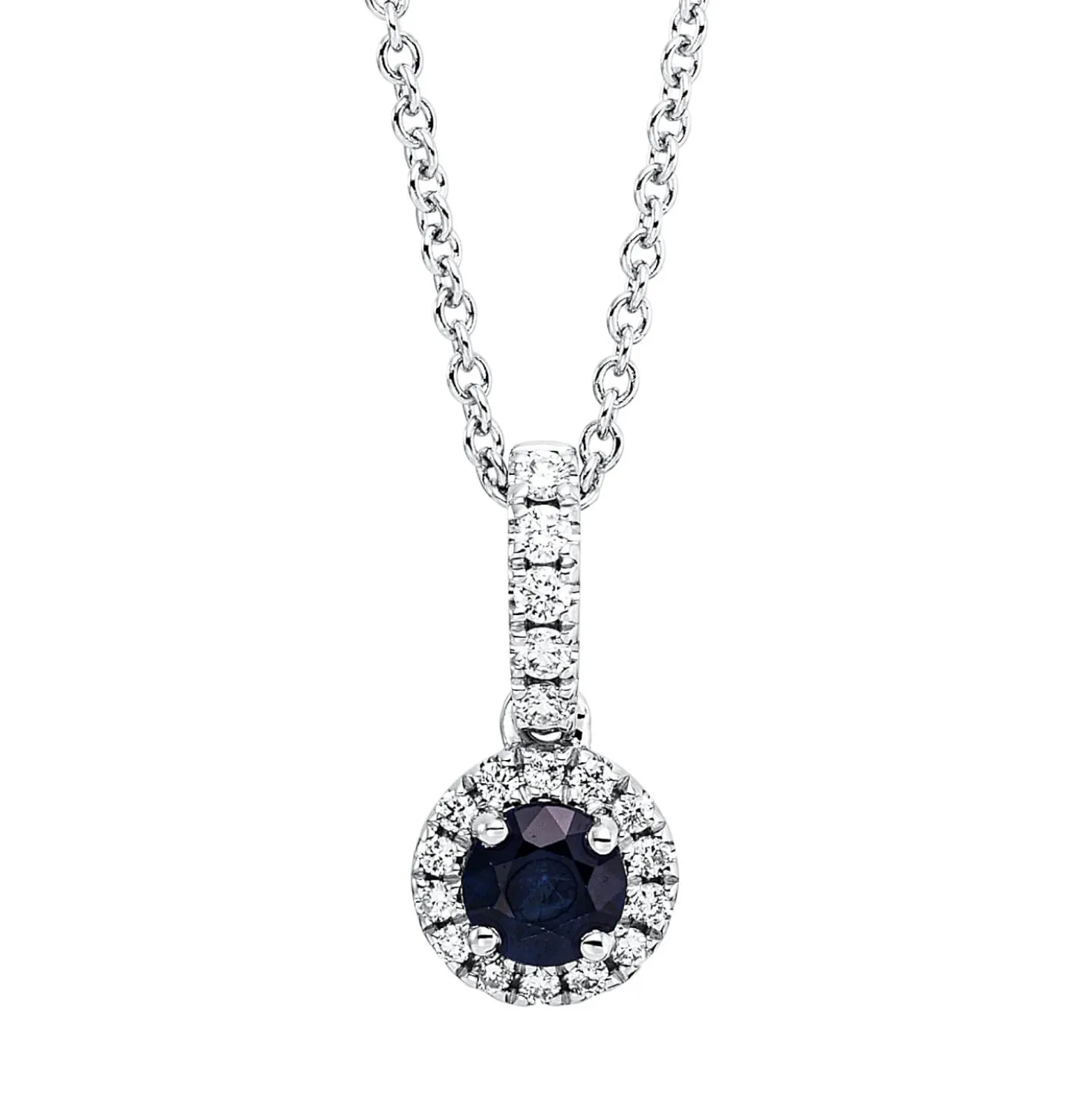 Collier aus 750 Weißgold Saphir 0,33ct blau 19 Brillanten 0,12ct TW-SI L:45,7cm