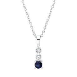 Collier aus 750 Weißgold Saphir 0,13ct blau 2 Brillanten 0,03ct TW-SI L:45cm
