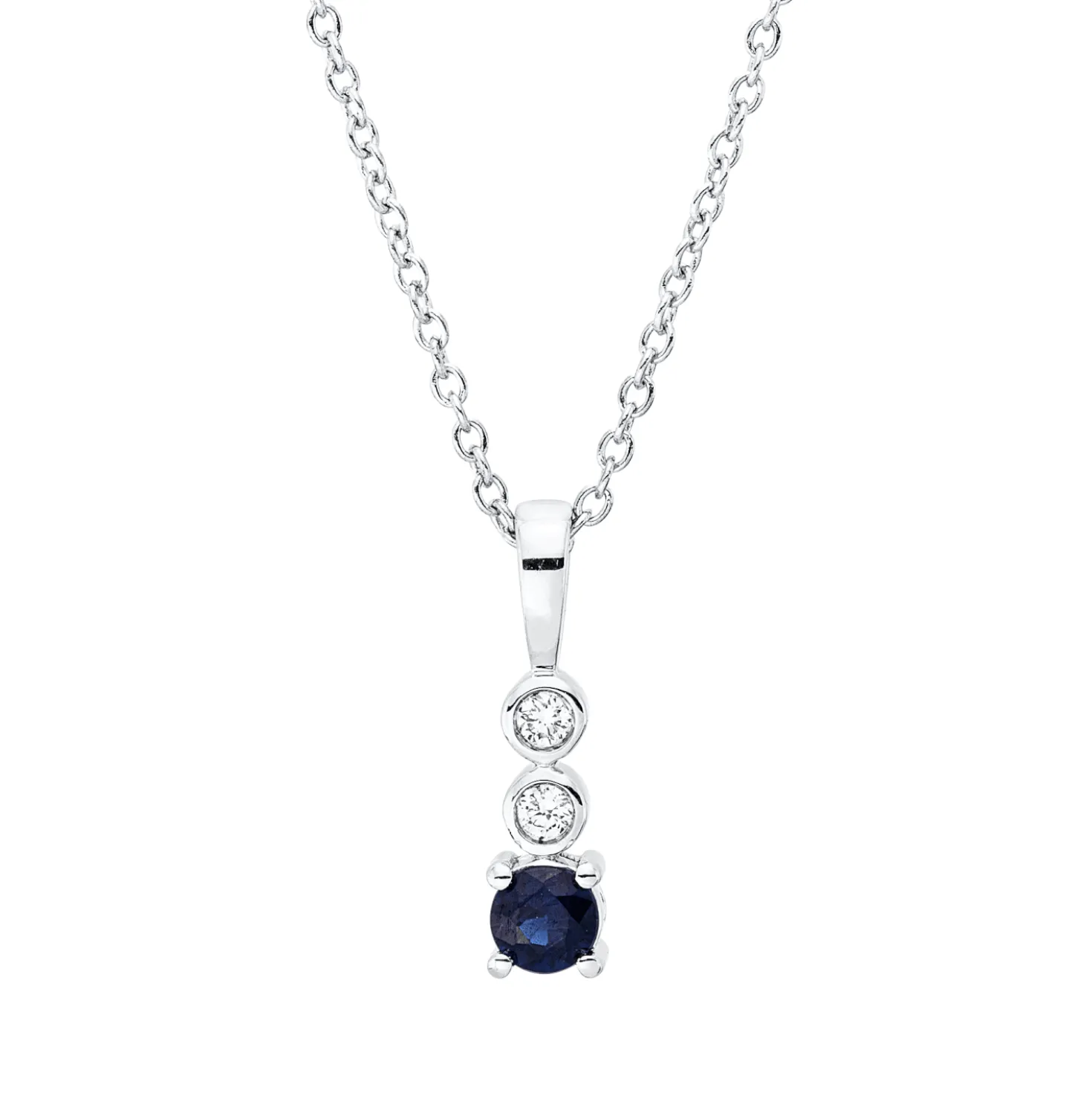 Collier aus 750 Weißgold Saphir 0,13ct blau 2 Brillanten 0,03ct TW-SI L:45cm