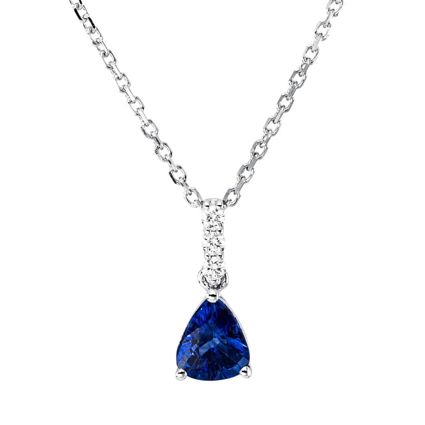 Collier aus 750 Weißgold Saphir 0,71ct blau 3 Brillanten 0,05ct TW-SI L:43,2cm