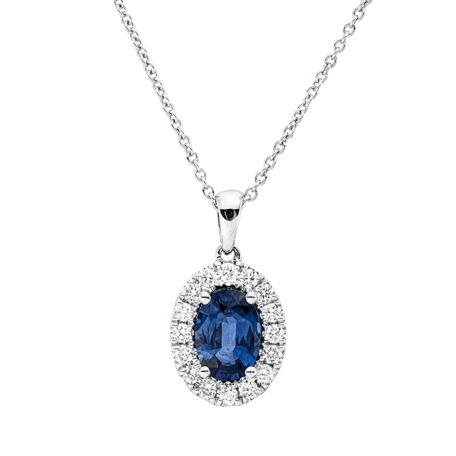 Collier aus 750 Weißgold Saphir 0,84ct blau 16 Brillanten 0,19ct TW-VSI L:45cm