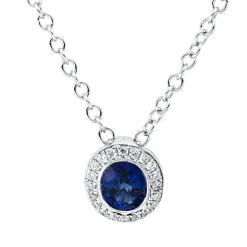 Collier aus 750 Weißgold Saphir 0,4ct blau 20 Brillanten 0,06ct TW-VSI L:45,7cm
