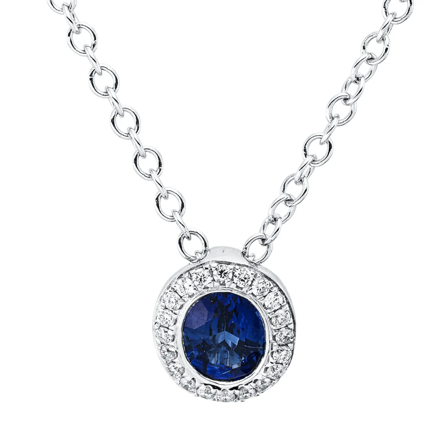 Collier aus 750 Weißgold Saphir 0,4ct blau 20 Brillanten 0,06ct TW-VSI L:45,7cm