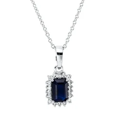 Collier aus 750 Weißgold Saphir 0,68ct blau 18 Diamanten 0,11ct TW-SI L:45cm