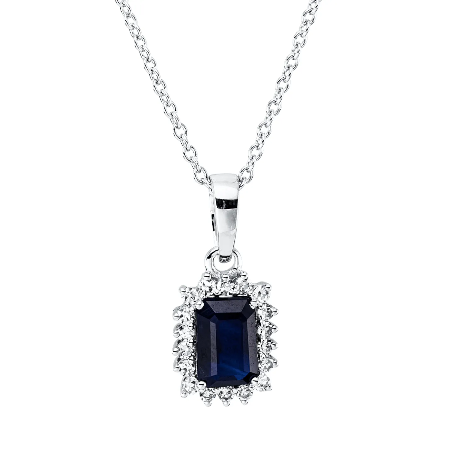 Collier aus 750 Weißgold Saphir 0,68ct blau 18 Diamanten 0,11ct TW-SI L:45cm