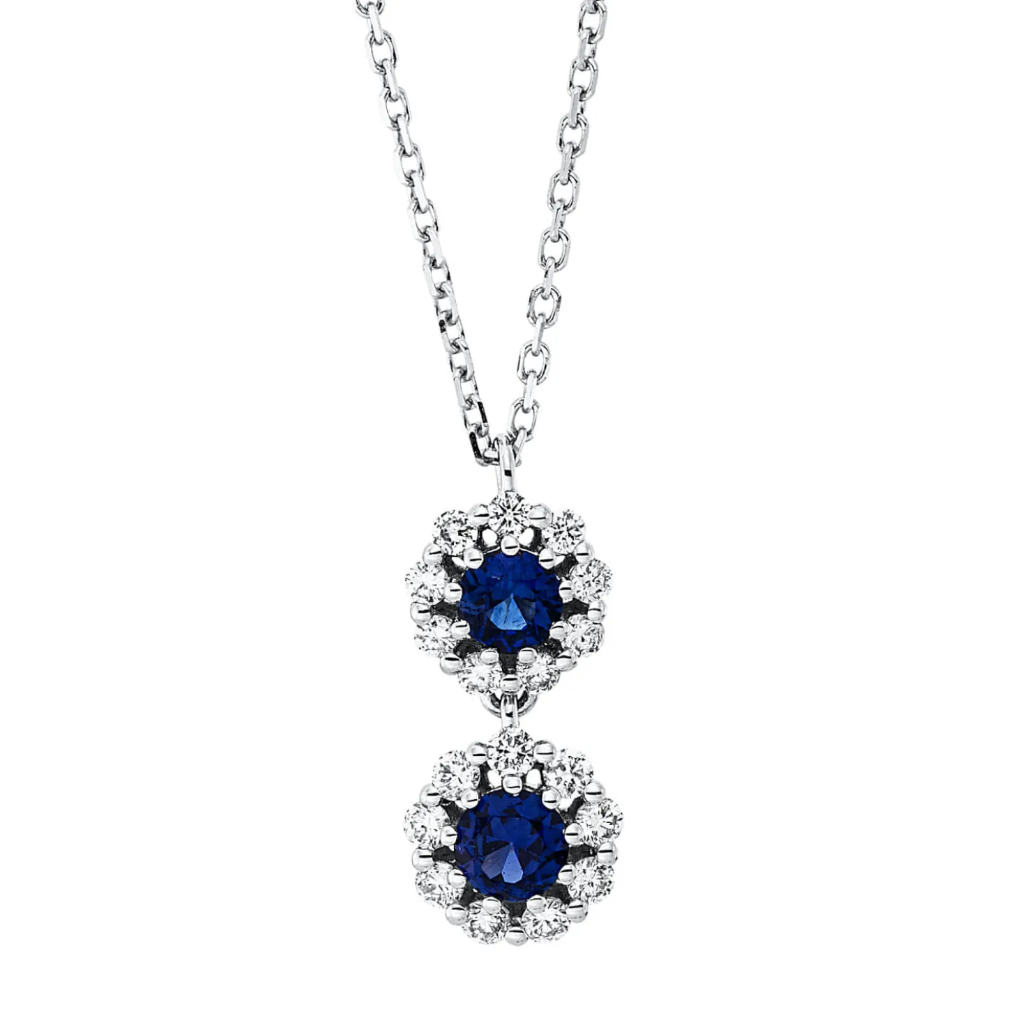 Collier aus 750 Weißgold 2 Saphire 0,43ct blau 18 Brillanten 0,23ct TW-SI L:43,2cm