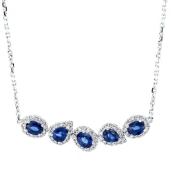 Collier aus 750 Weißgold 5 Saphire 1,06ct blau 68 Brillanten 0,24ct TW-SI L:43,2cm