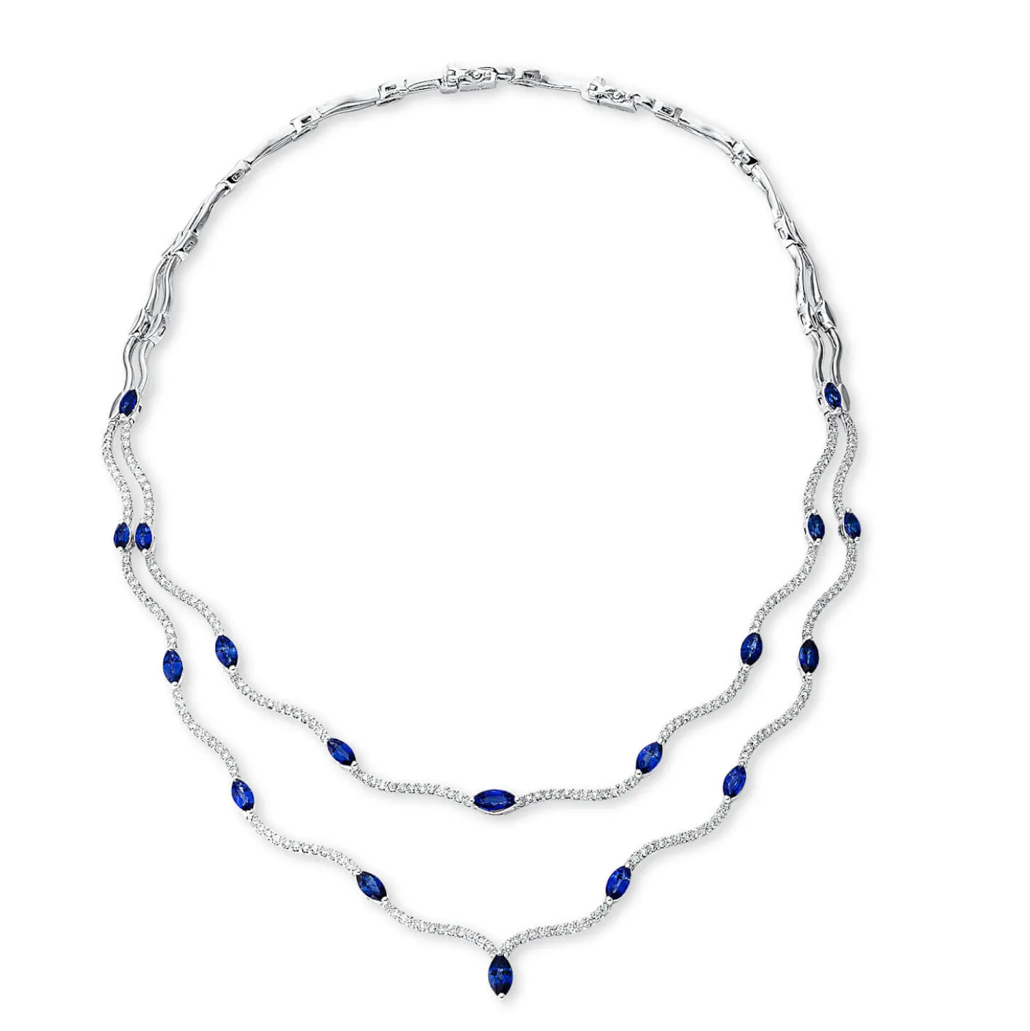 Collier aus 750 Weißgold 18 Saphire 7,92ct blau 234 Brillanten 3,96ct TW-VSI/SI