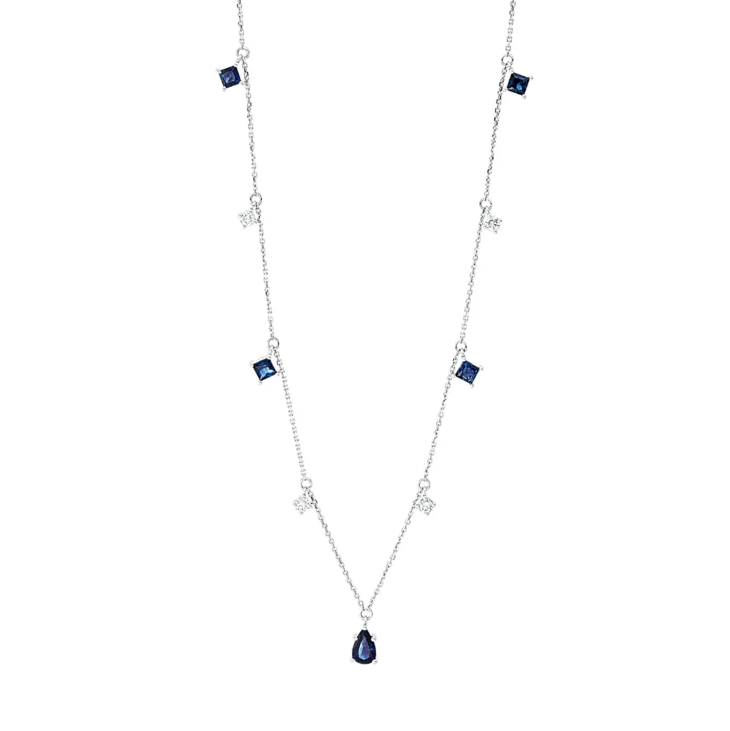 Collier aus 750 Weißgold 5 Saphire 0,95ct blau 4 Brillanten 0,2ct W-SI L:45cm