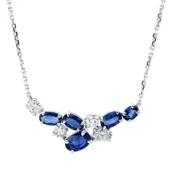 Collier aus 750 Weißgold 5 Saphire 1,55ct blau 4 Diamanten 0,49ct TW-SI L:45cm