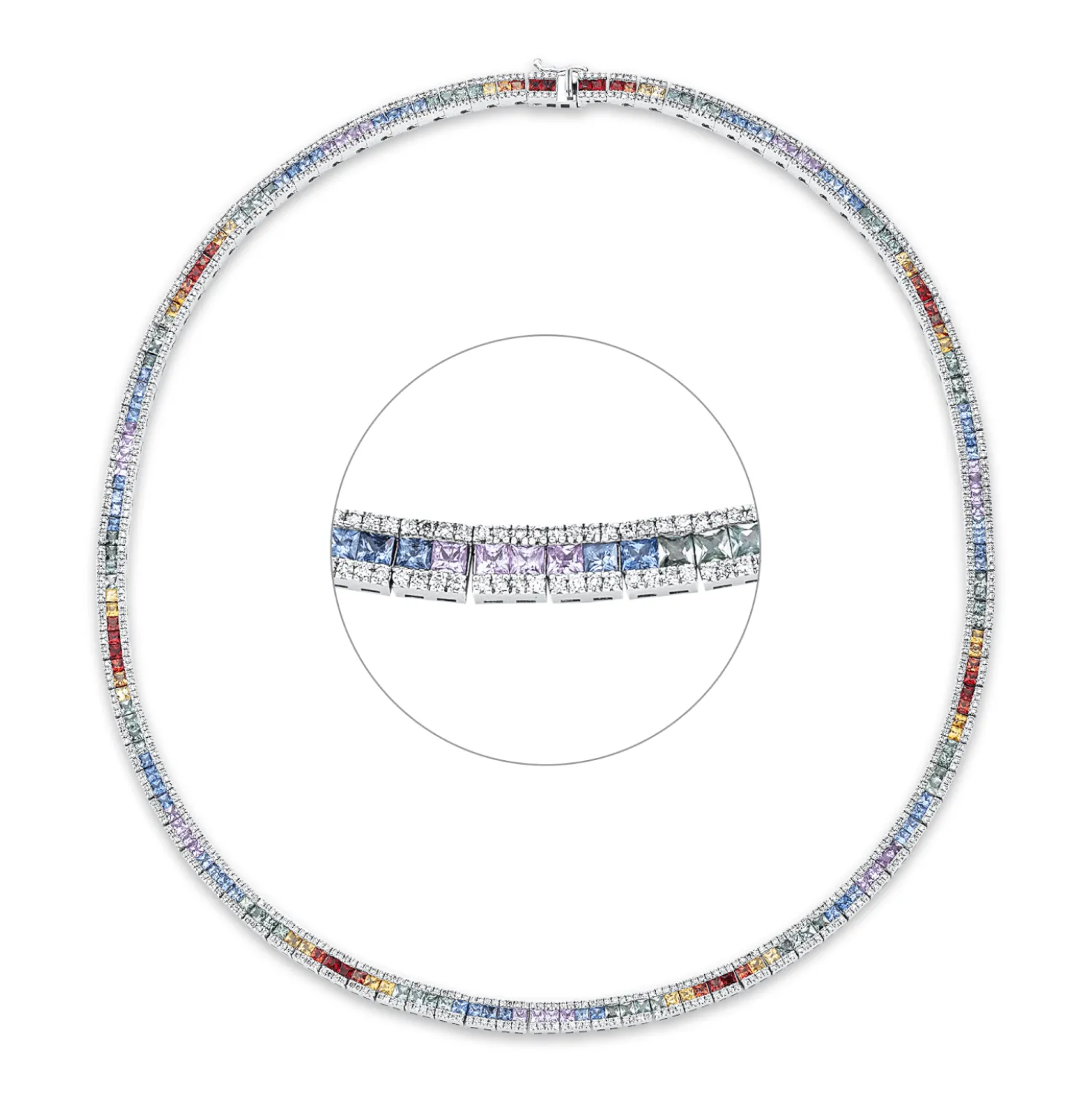 Collier aus 750 Weißgold 196 Saphire 12,61ct mehrfarbig 784 Brillanten 2,78ct F-SI