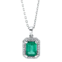 Collier aus 750 Weißgold Smaragd 0,95ct grün 24 Brillanten 0,12ct F-SI L:45,7cm