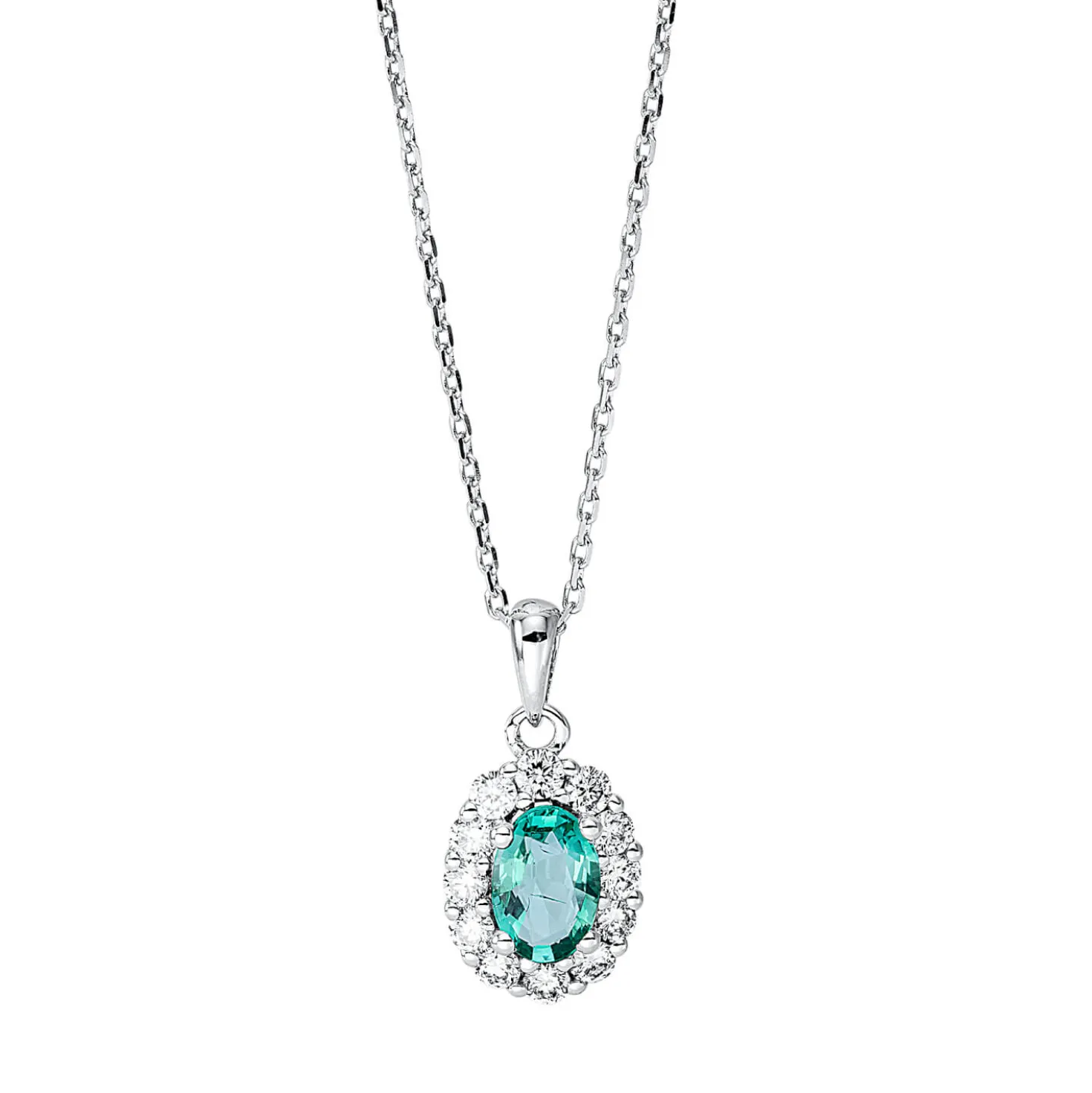 Collier aus 750 Weißgold Smaragd 0,4ct grün 12 Diamanten 0,25ct TW-SI L:45cm