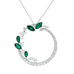 Collier aus 750 Weißgold 5 Smaragde 1,9ct grün 40 Diamanten 2,77ct F-VSI L:45,7cm