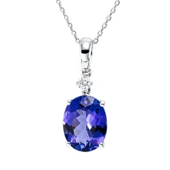 Collier aus 750 Weißgold Tansanit 4,83ct blau Brillant 0,09ct TW-SI L:45,5cm