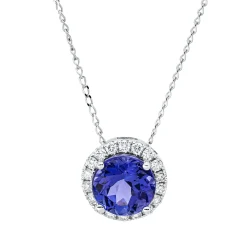 Collier aus 585 Weißgold Tansanit 2,07ct blau 18 Brillanten 0,21ct TW-SI L:45,7cm