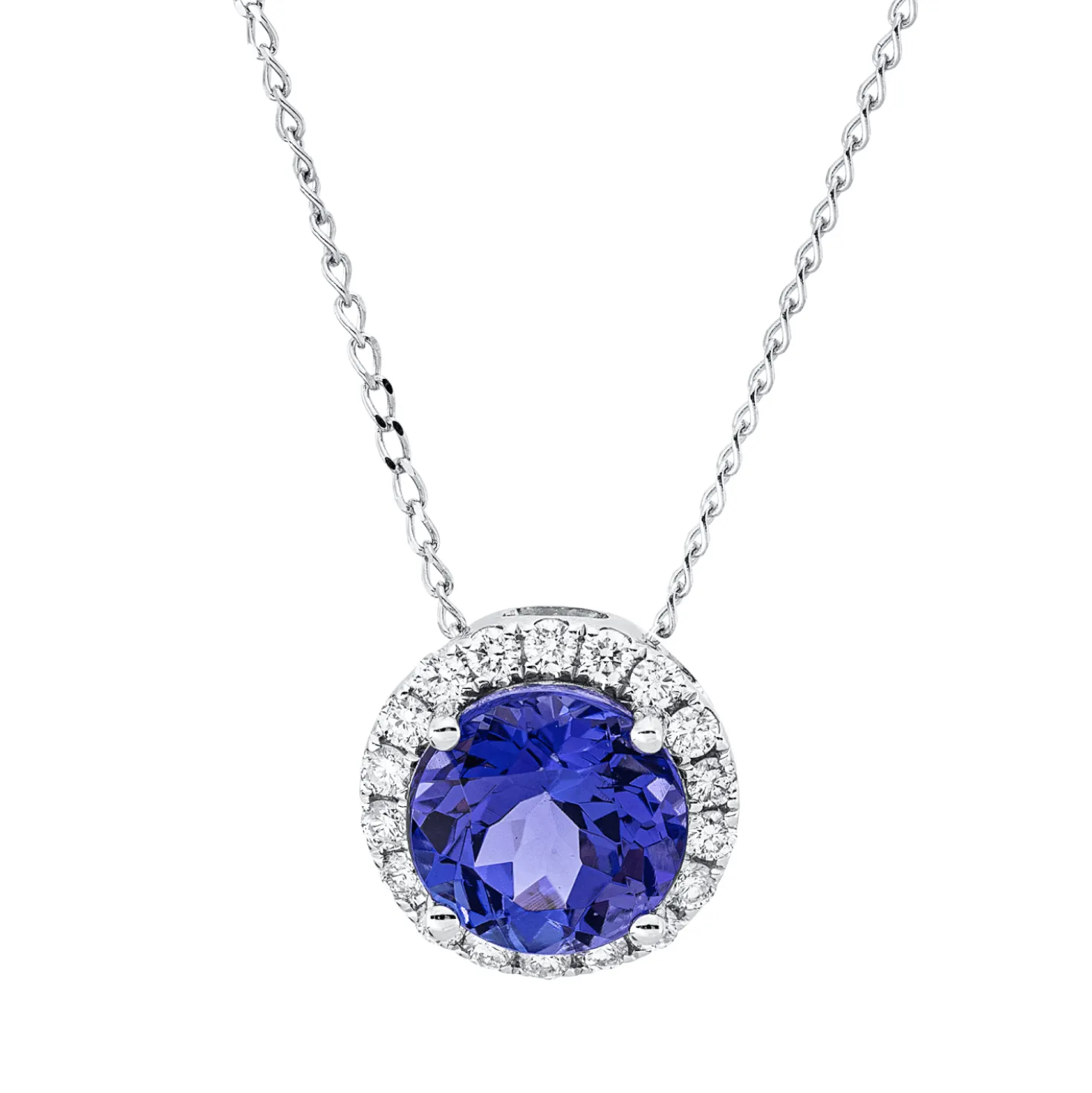 Collier aus 585 Weißgold Tansanit 2,07ct blau 18 Brillanten 0,21ct TW-SI L:45,7cm
